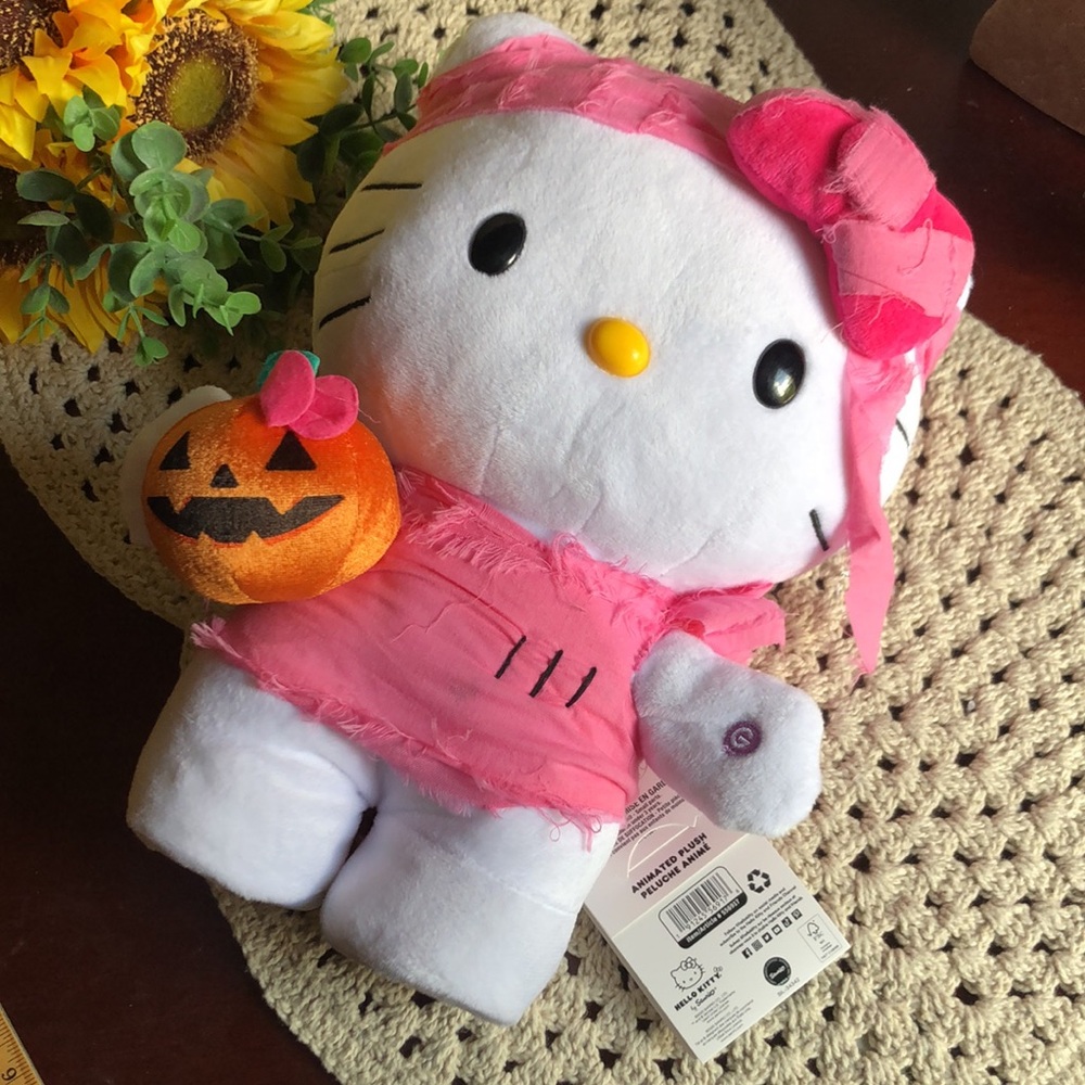 Pink and White Hello Kitty Halloween Plush with Pumpkin Side Stepper - Picture 7 of 8